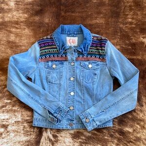 GB Giani Bini Jean Jacket With Woven Tapestry Accents